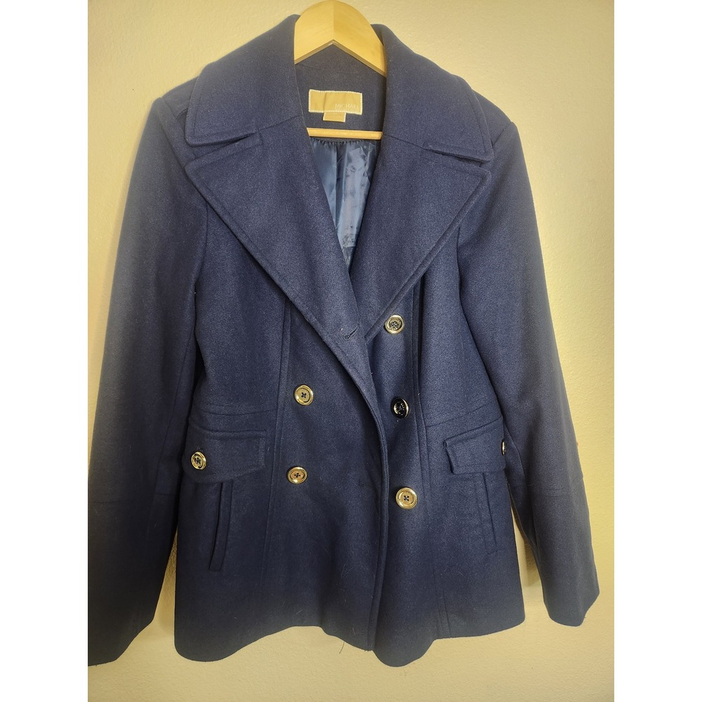 MICHAEL Michael Kors Navy Blue Wool Cashmere Double Breasted Pea Coat Womens 12